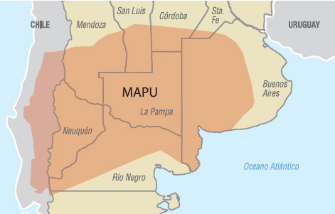 Mapa da região originalmente habitada pelos mapuches